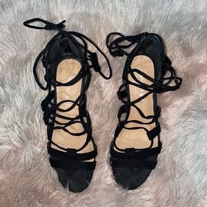Material Girl Black Suede Strap Block Sandals size 6M